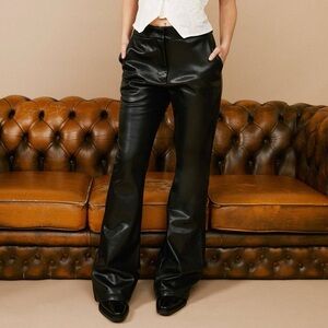 Nasty Gal Faux Leather Flare High Waist Black Pants Bikecore Size 6 NWT